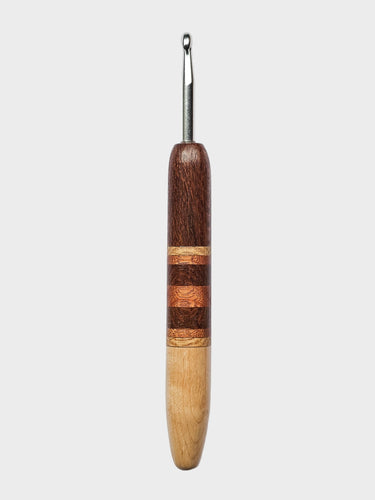 06.00mm Lacewood + Ash / Lacewood / Sapele Stripes + Birdseye Maple Metal Crochet Hook (Item #177)