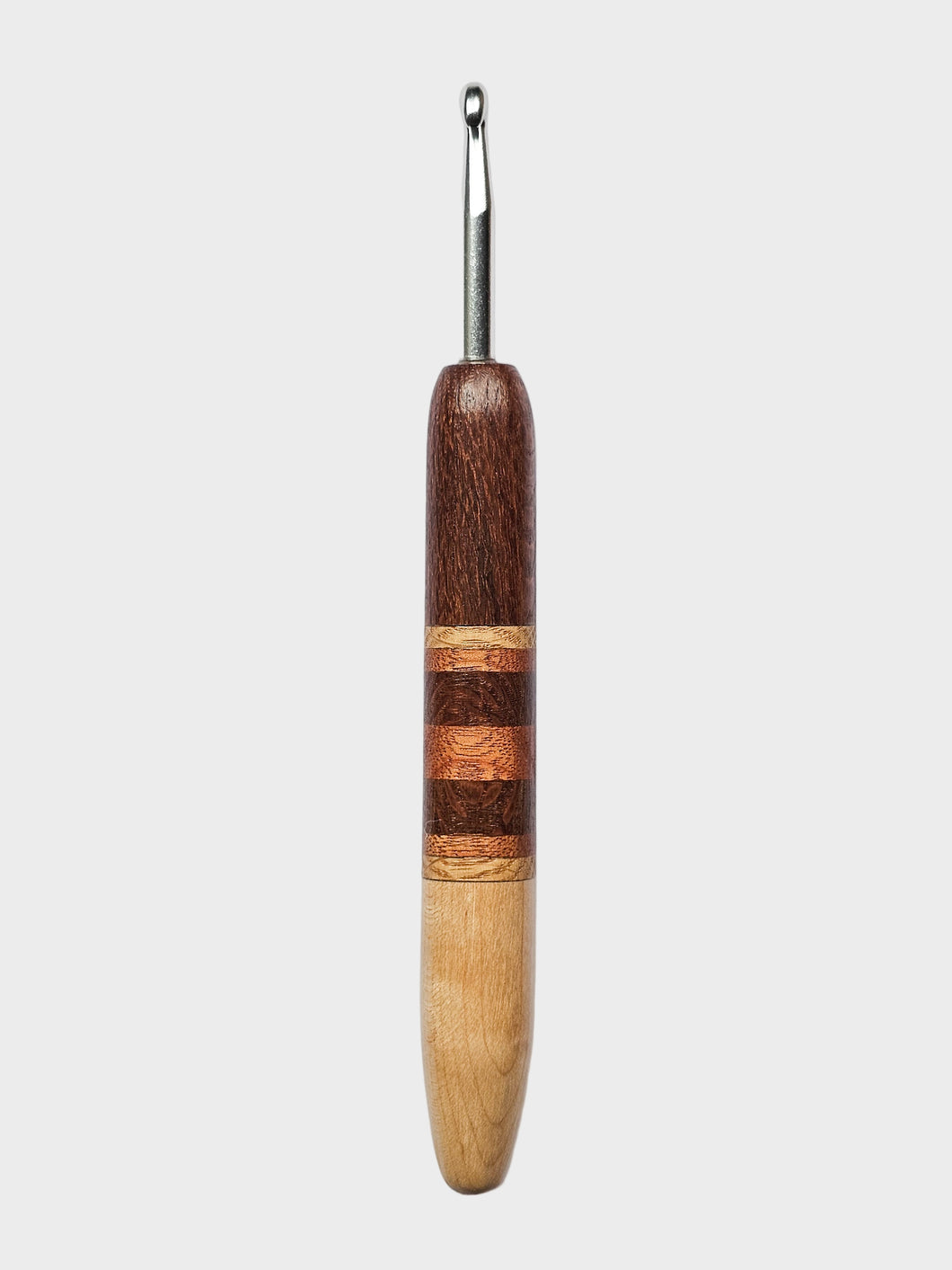 06.00mm Lacewood + Ash / Lacewood / Sapele Stripes + Birdseye Maple Metal Crochet Hook (Item #177)