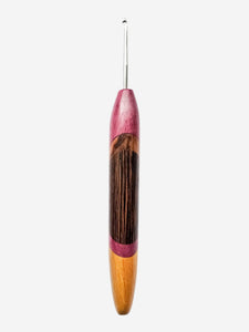 02.00mm Purpleheart + Tigerwood + Wenge + Light Roasted Maple Art Deco Metal Crochet Hook (Item #168)