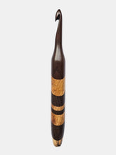 09.00mm Dark Roasted Maple + Canary + Wenge Diagonal Stripes Crochet Hook (Item #110)