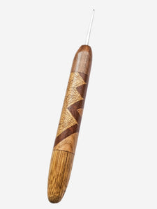 02.00mm Walnut + Limba / Lacewood Zigzag Metal Crochet Hook (Item #144)