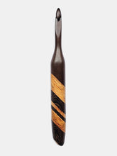 08.00mm Dark Roasted Maple + Canary + Wenge Diagonal Stripes Crochet Hook (Item #114)