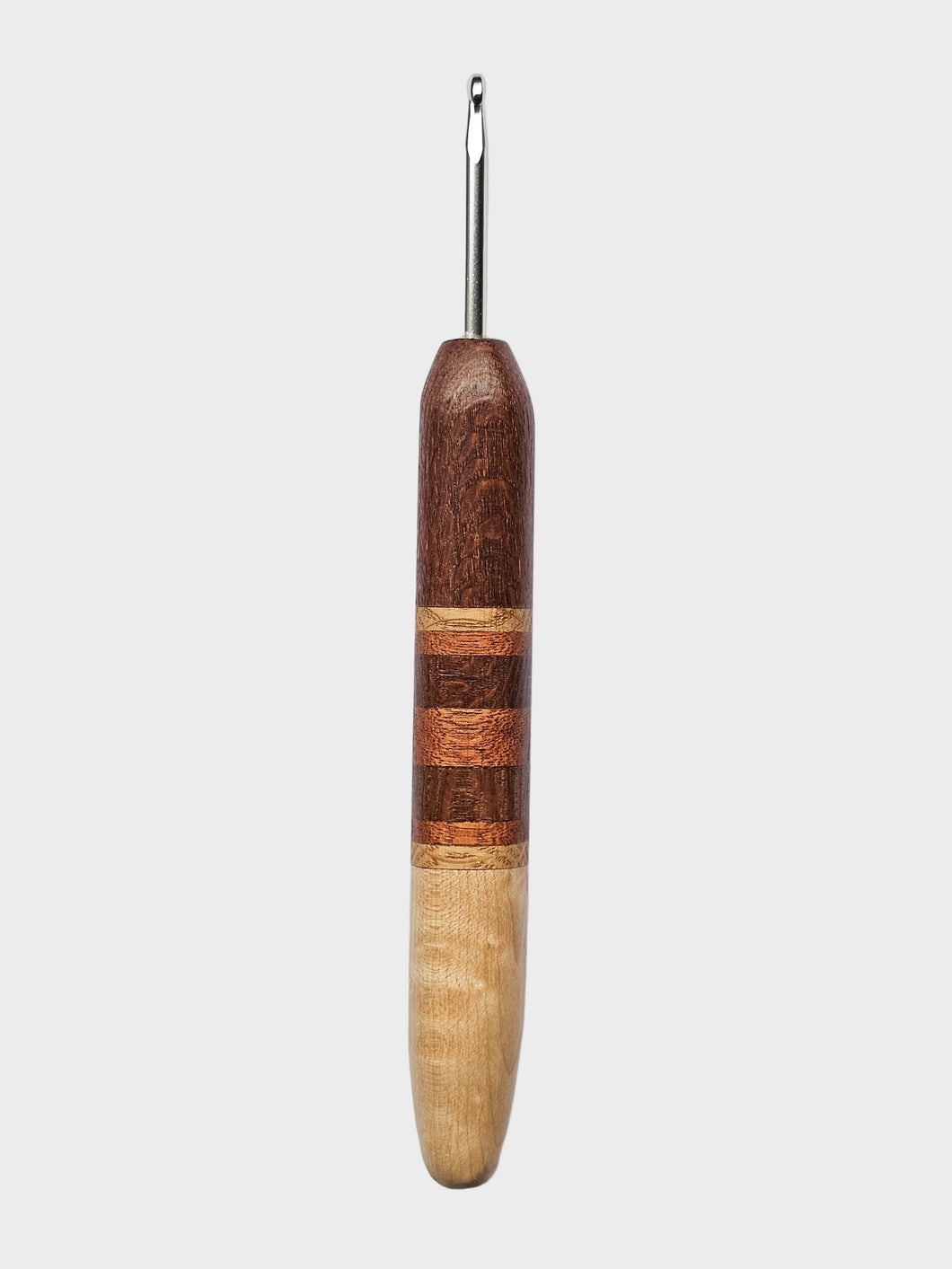 04.00mm Lacewood + Ash / Lacewood / Sapele Stripes + Birdseye Maple Metal Crochet Hook (Item #172)