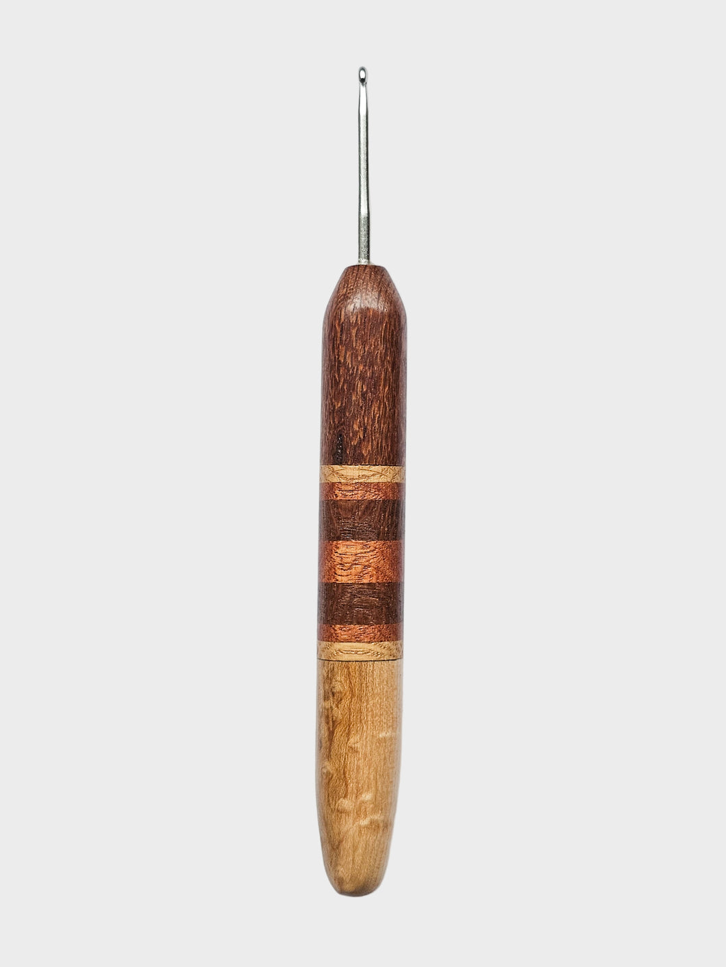 03.00mm Lacewood + Ash / Lacewood / Sapele Stripes + Birdseye Maple Metal Crochet Hook (Item #168)