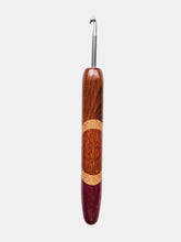 05.00mm Dark Roasted Maple + White Oak + Lacewood + Purpleheart Art Deco Metal Crochet Hook (Item #118)