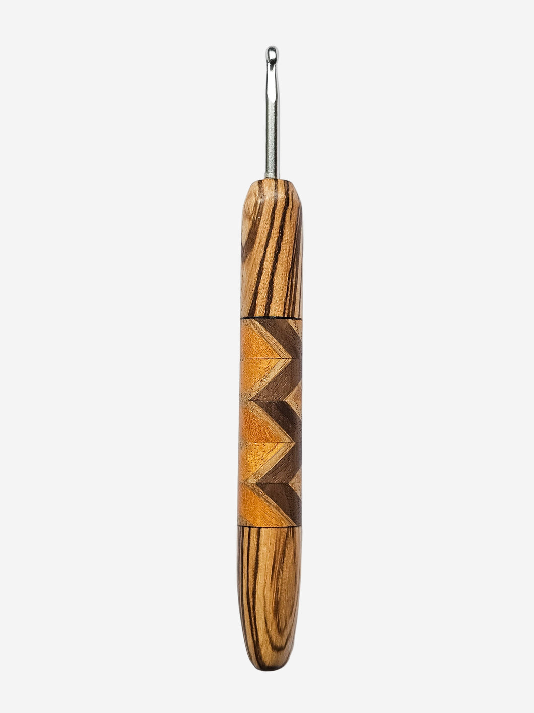 04.50mm Zebrawood + Osage Orange / Walnut / Ash Zigzag Metal Crochet Hook (Item #136)