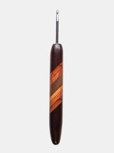 04.00mm Dark Roasted Maple + Tigerwood + Tarara + Walnut + Olive Diagonal Stripes Metal Crochet Hook (Item #177)