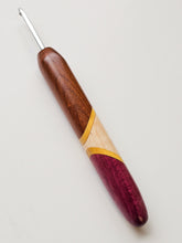 04.00mm Dark Roasted Maple + Yellowheart + Maple + Purpleheart Art Deco Metal Crochet Hook (Item #114)