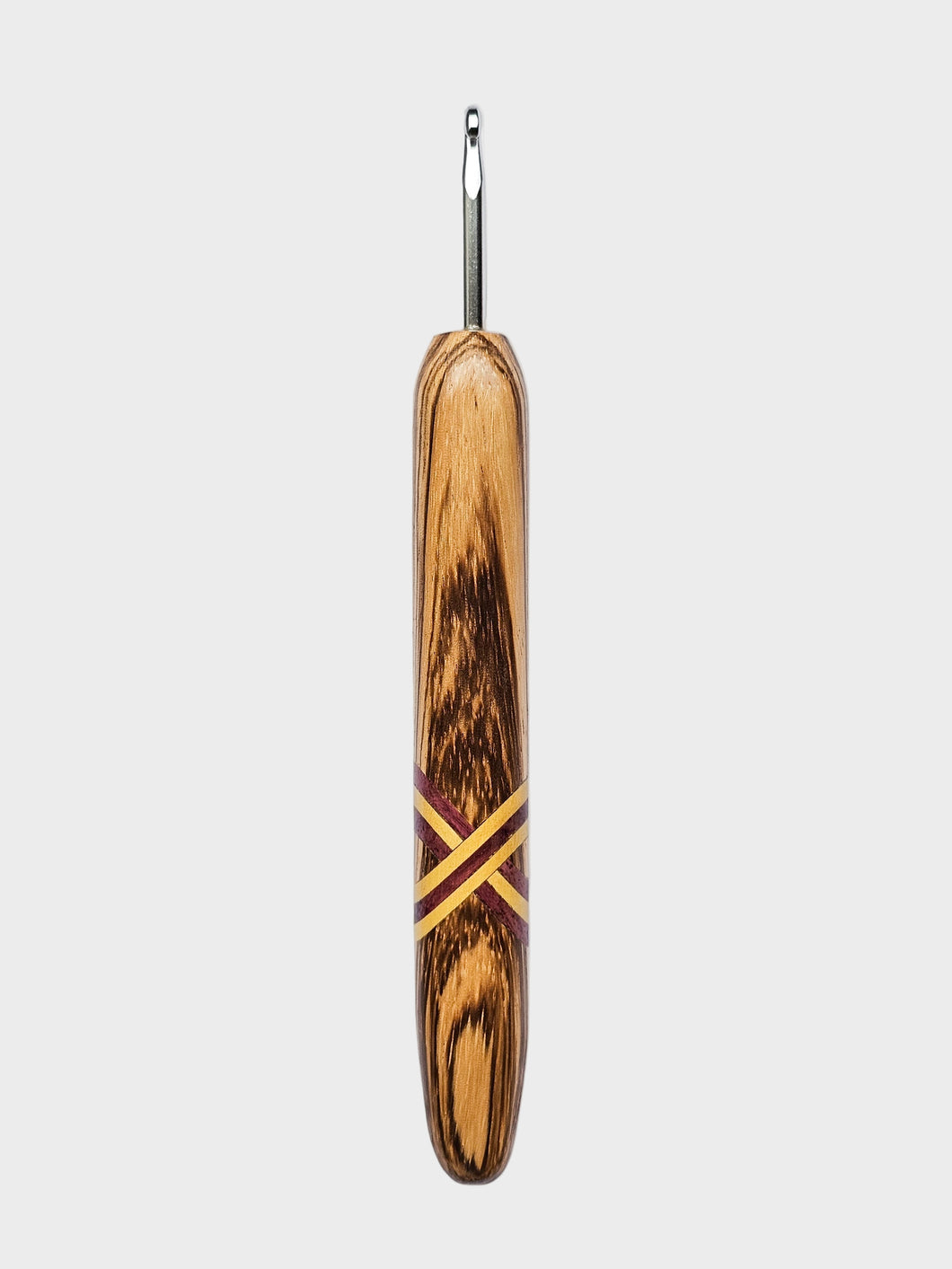 04.00mm Zebrawood + Purpleheart / Yellowheart XO Metal Crochet Hook (Item #84)