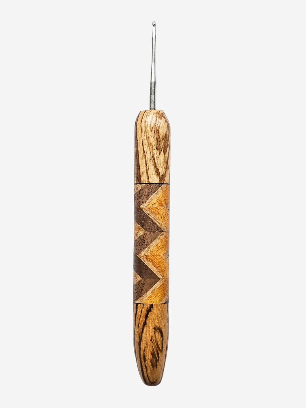 02.00mm Zebrawood + Ash / Walnut / Yellowheart Zigzag Metal Crochet Hook (Item #141)