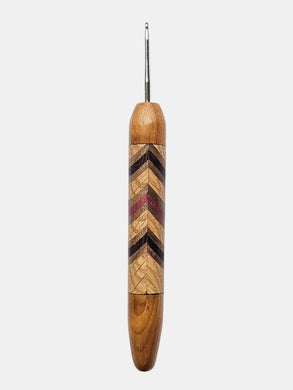 02.50mm Light Roasted Maple + Ash / Walnut / Purpleheart / Wenge Chevron Metal Crochet Hook (Item #206)
