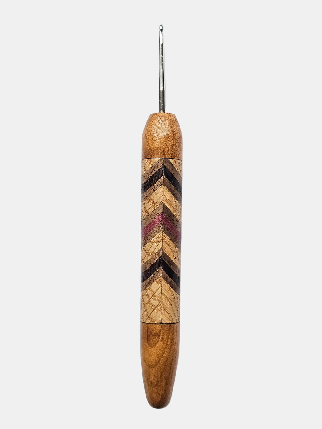 02.50mm Light Roasted Maple + Ash / Walnut / Purpleheart / Wenge Chevron Metal Crochet Hook (Item #206)