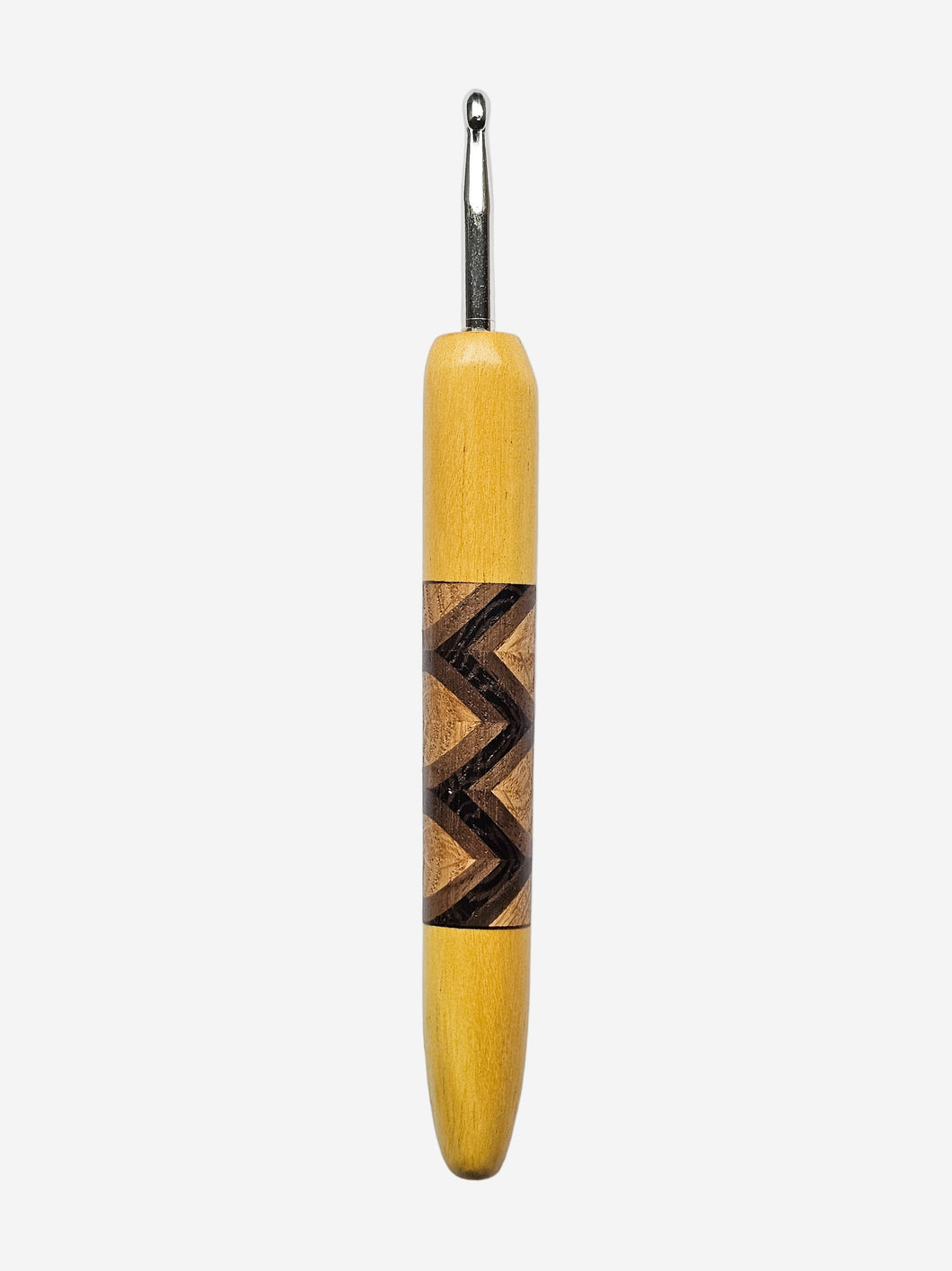 05.50mm Yellowheart + Ash / Walnut / Wenge Zigzag Metal Crochet Hook (Item #143)