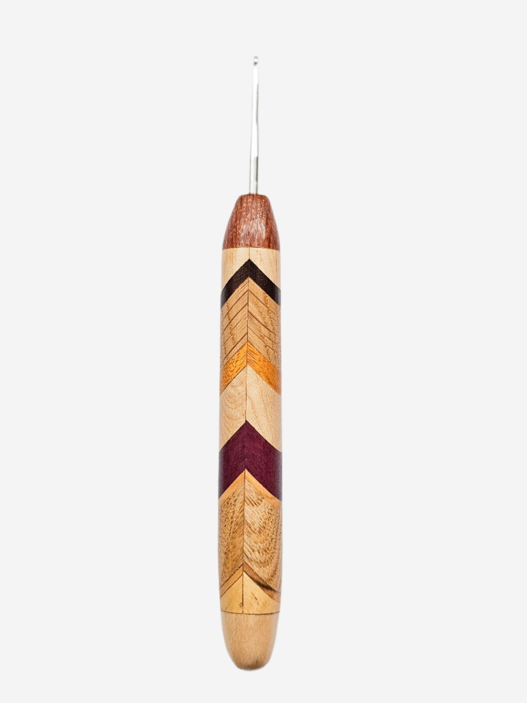02.00mm Lacewood / Maple / DRM / Oak / Osage Orange / Purpleheart Chevron Metal Crochet Hook (Item #142)