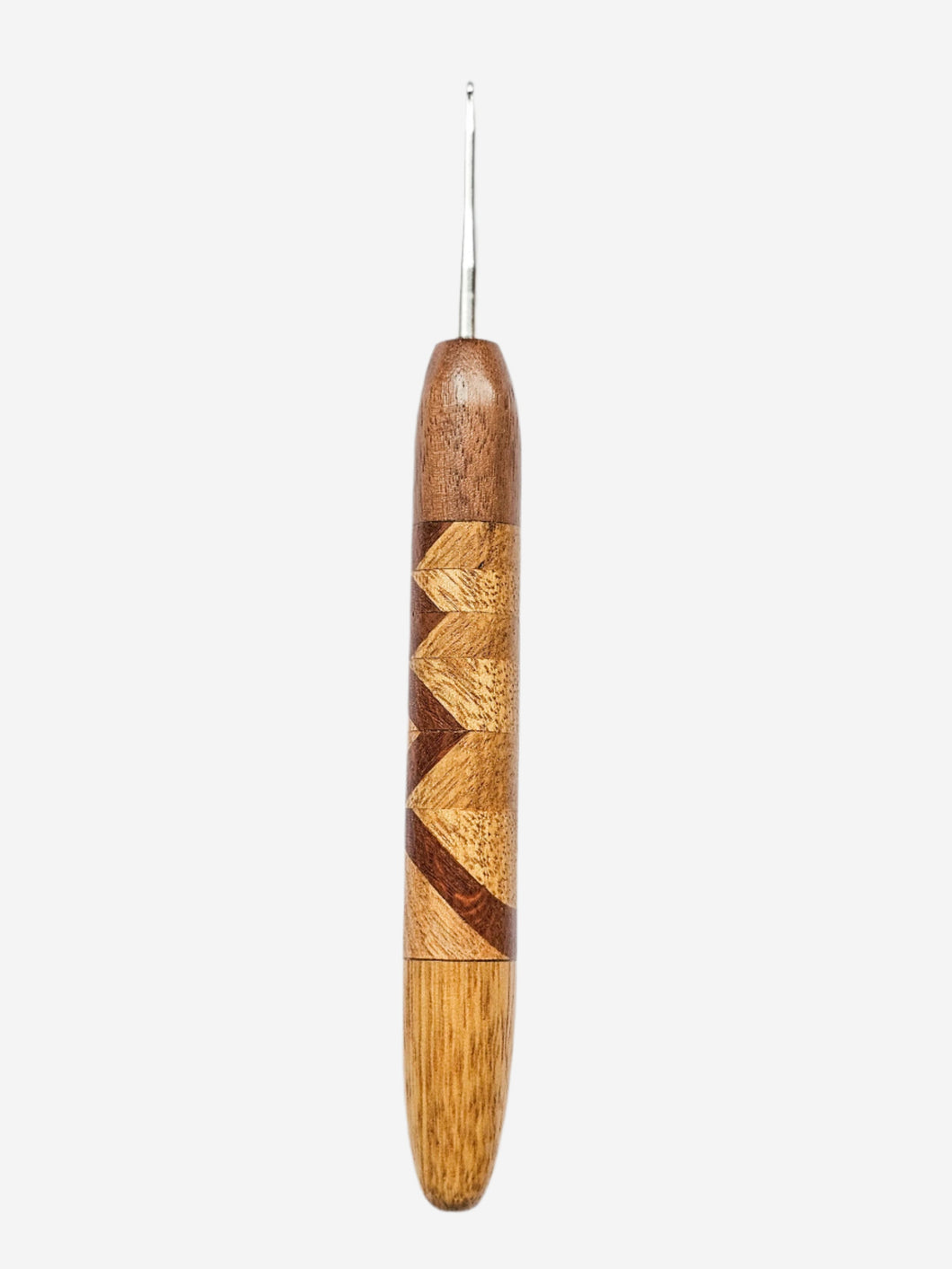 02.00mm Walnut + Limba / Lacewood Zigzag Metal Crochet Hook (Item #144)