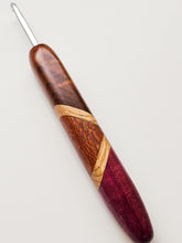 05.00mm Dark Roasted Maple + White Oak + Lacewood + Purpleheart Art Deco Metal Crochet Hook (Item #118)