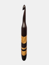 09.00mm Dark Roasted Maple + Canary / Wenge Diagonal Stripes Crochet Hook (Item #185)