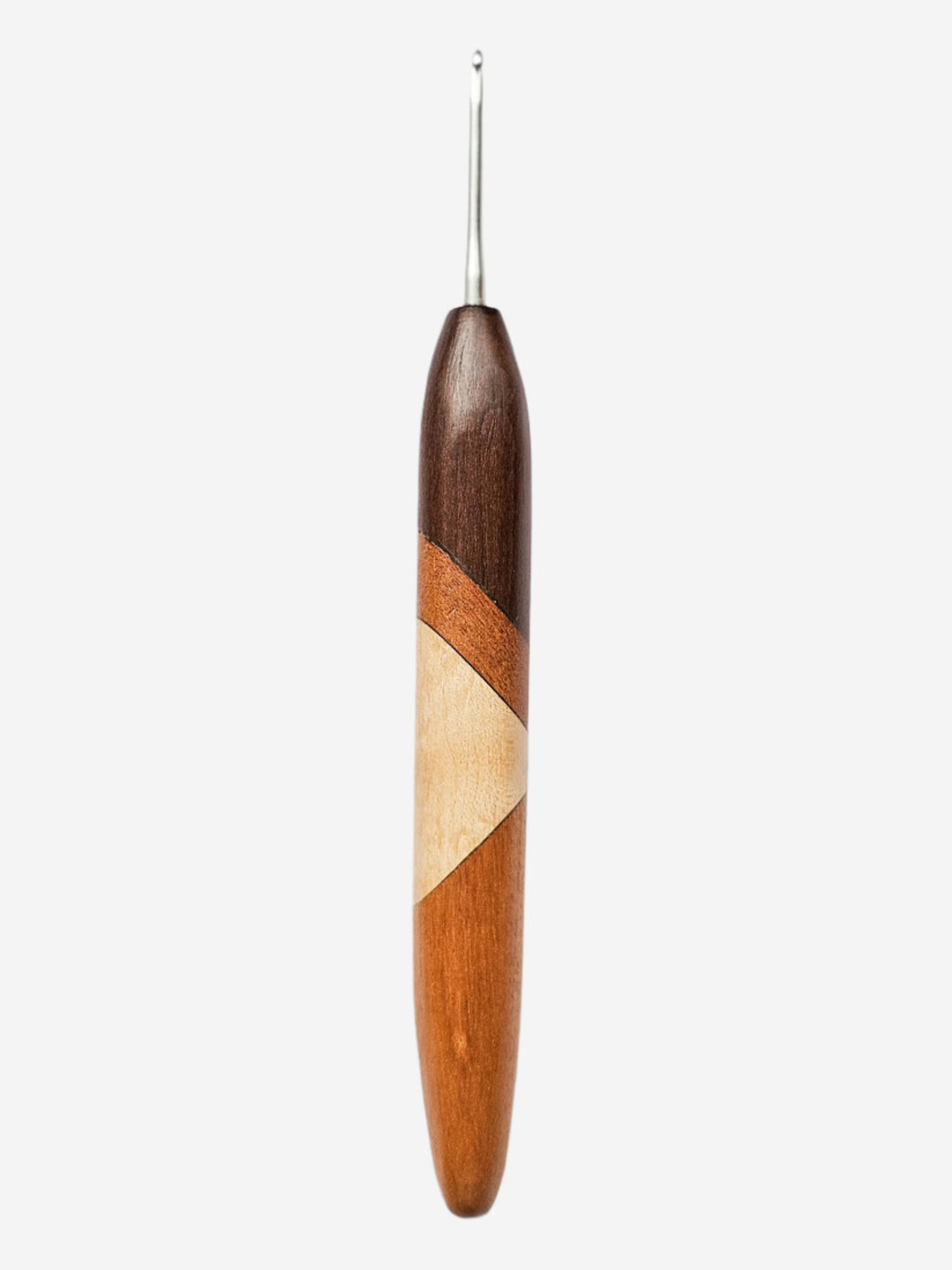 02.25mm Dark Roasted Maple + Osage Orange + Maple Art Deco CLOVER Metal Crochet Hook (Item #150)