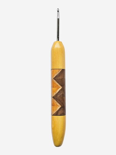 03.50mm Yellowheart + Osage Orange / Walnut / Ash Zigzag Metal Crochet Hook (Item #146)