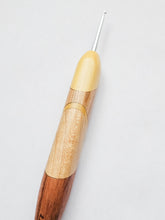 02.25mm Yellowheart + Ash + Spalted Maple + Tigerwood Art Deco CLOVER Metal Crochet Hook (Item #208)