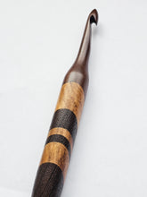 09.00mm Dark Roasted Maple + Canary + Wenge Diagonal Stripes Crochet Hook (Item #110)