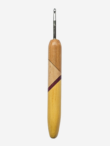 04.50mm Ash + Maple + Purpleheart + Yellowheart Art Deco Metal Crochet Hook (Item #148)