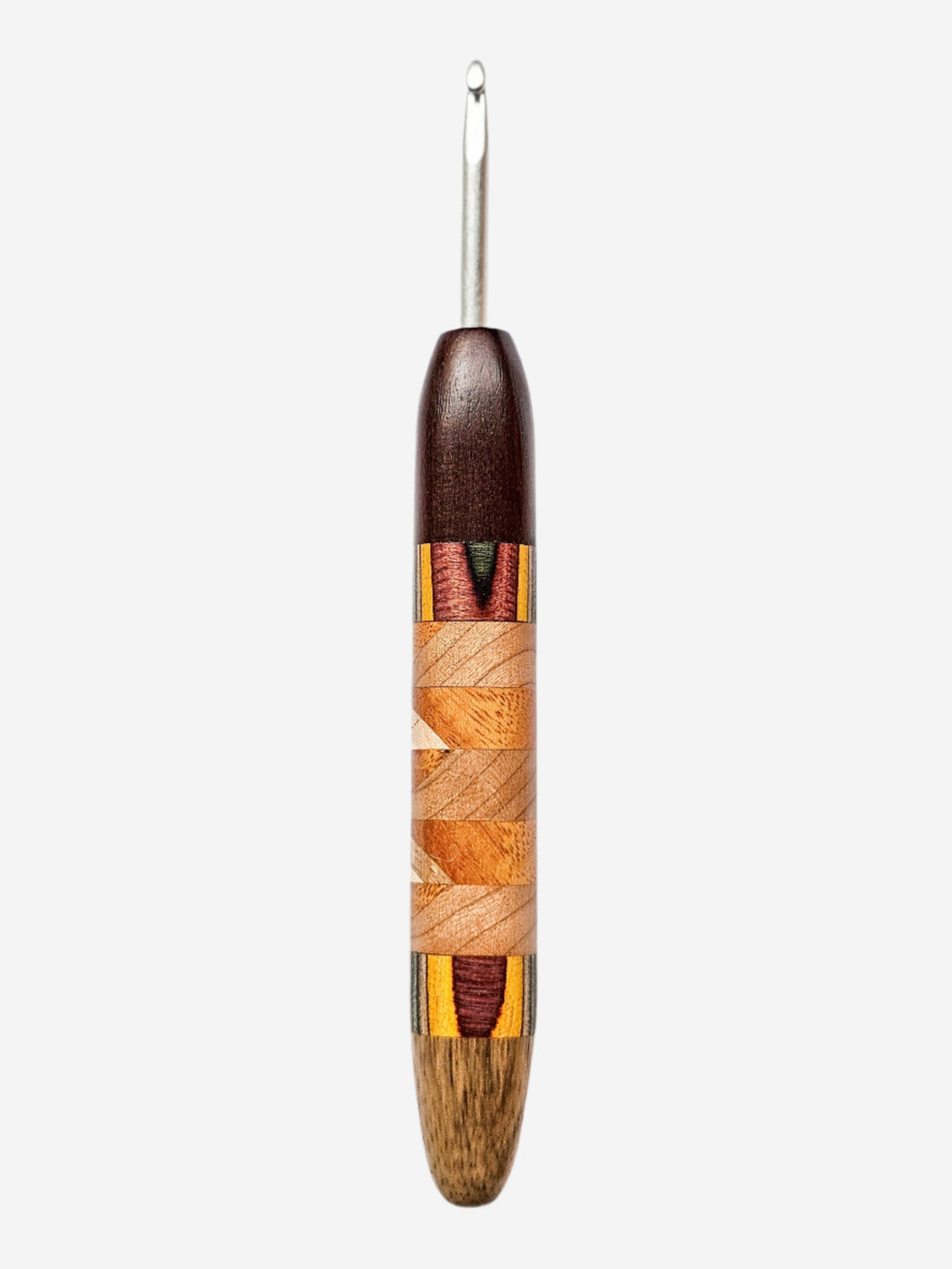 04.50mm Dark Roasted Maple + Pink/Yellow Spectraply + Cherry / Osage Orange + Maple Retro CLOVER Metal Crochet Hook (Item #97)