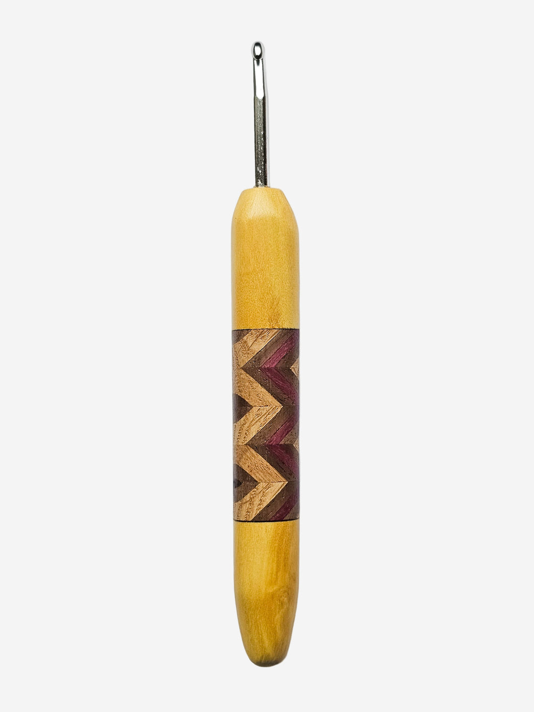 04.50mm Yellowheart + Ash / Walnut / Purpleheart Zigzag Metal Crochet Hook (Item #138)