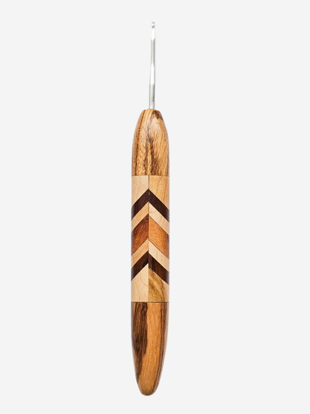 02.00mm Zebrawood + Maple / DRM / Tigerwood Chevron Metal Crochet Hook (Item #143)