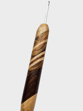 03.00mm Birdseye Maple + Zebrawood / Tigerwood / Dark Roasted Maple Diagonal Stripes Metal Crochet Hook (Item #69)