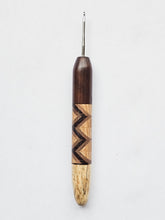 02.50mm Dark Roasted Maple + Wenge / Walnut / Ash Zigzag + Spalted Tamarind Metal Crochet Hook (Item #201)
