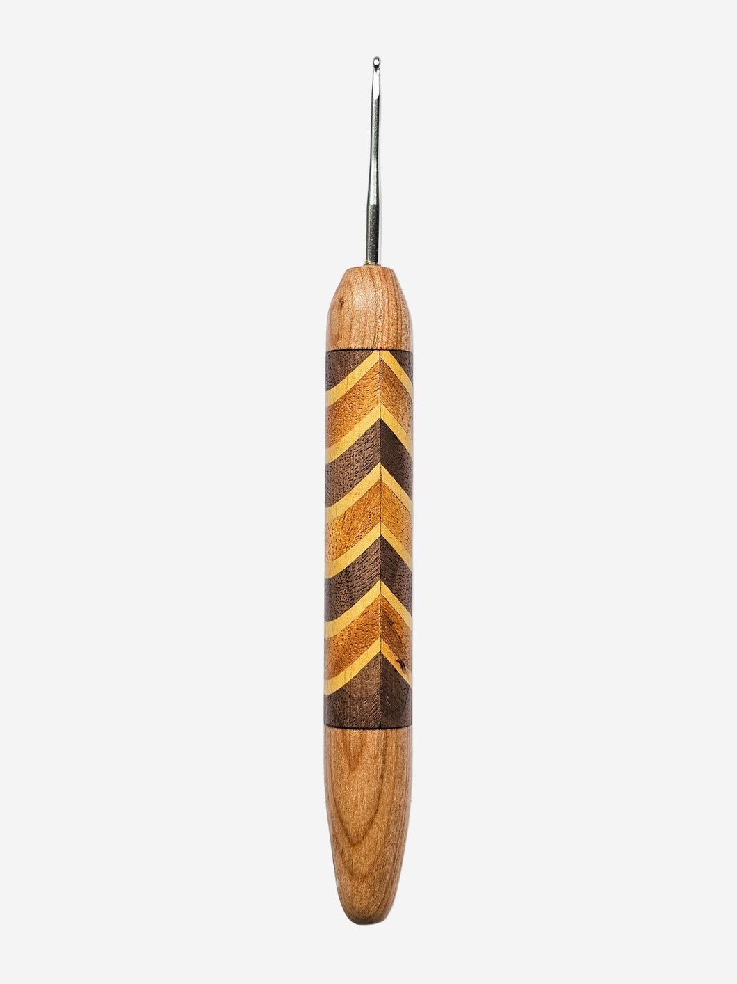 02.00mm Cherry + Walnut / Osage Orange / Yellowheart Chevron Metal Crochet Hook (Item #127)