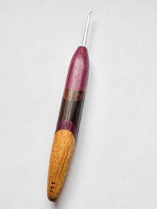 02.00mm Purpleheart + Tigerwood + Wenge + Light Roasted Maple Art Deco Metal Crochet Hook (Item #168)