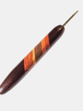 04.00mm Dark Roasted Maple + Tigerwood + Tarara + Walnut + Olive Diagonal Stripes Metal Crochet Hook (Item #177)