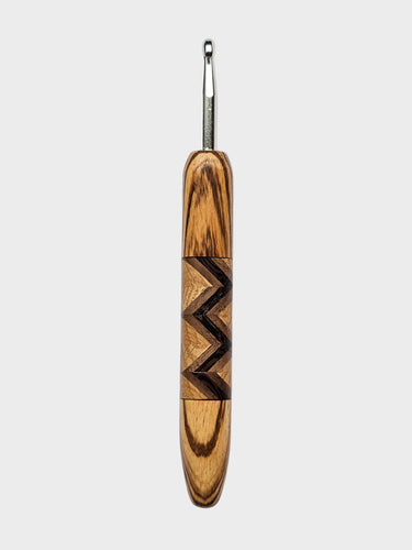06.00mm Zebrawood + Wenge / Walnut / Ash Zigzag Metal Crochet Hook (Item #75)