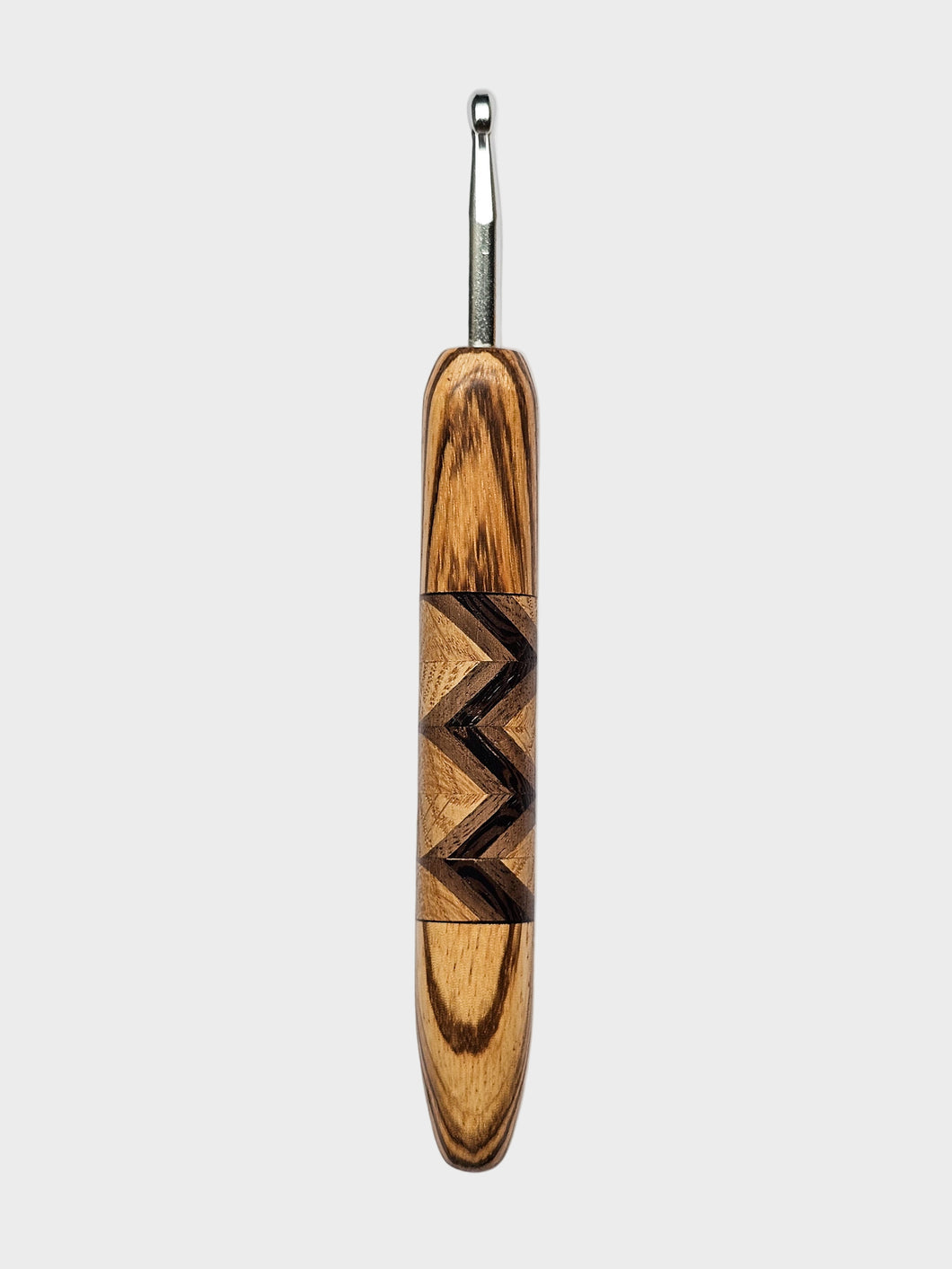 06.00mm Zebrawood + Wenge / Walnut / Ash Zigzag Metal Crochet Hook (Item #75)