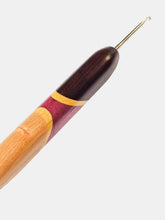 03.00mm Dark Roasted Maple + Yellowheart + Purpleheart + Ash Art Deco Metal Crochet Hook (Item #173)